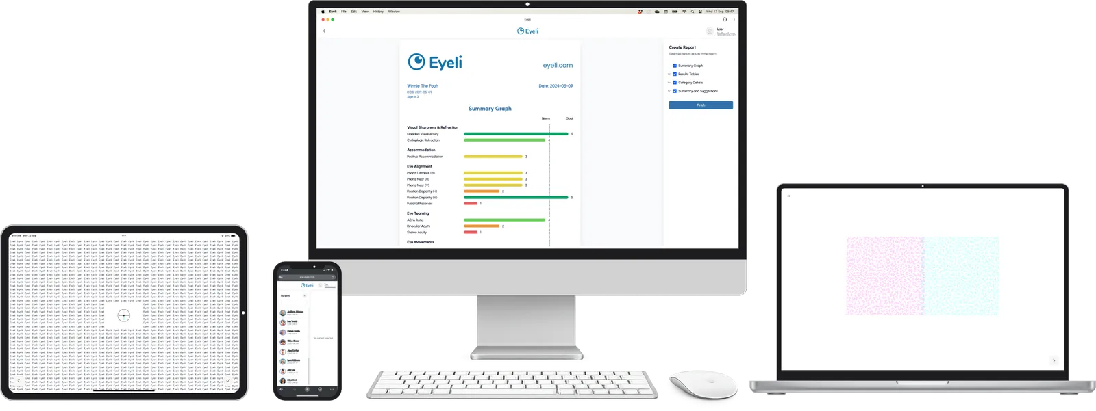 Eyeli running on a desktop, laptop, tablet, and phone
