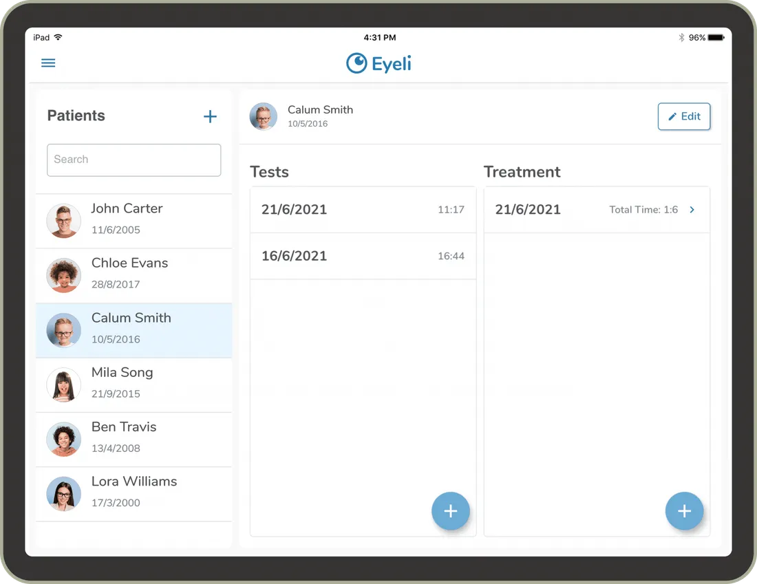 Eyeli patient directory screen