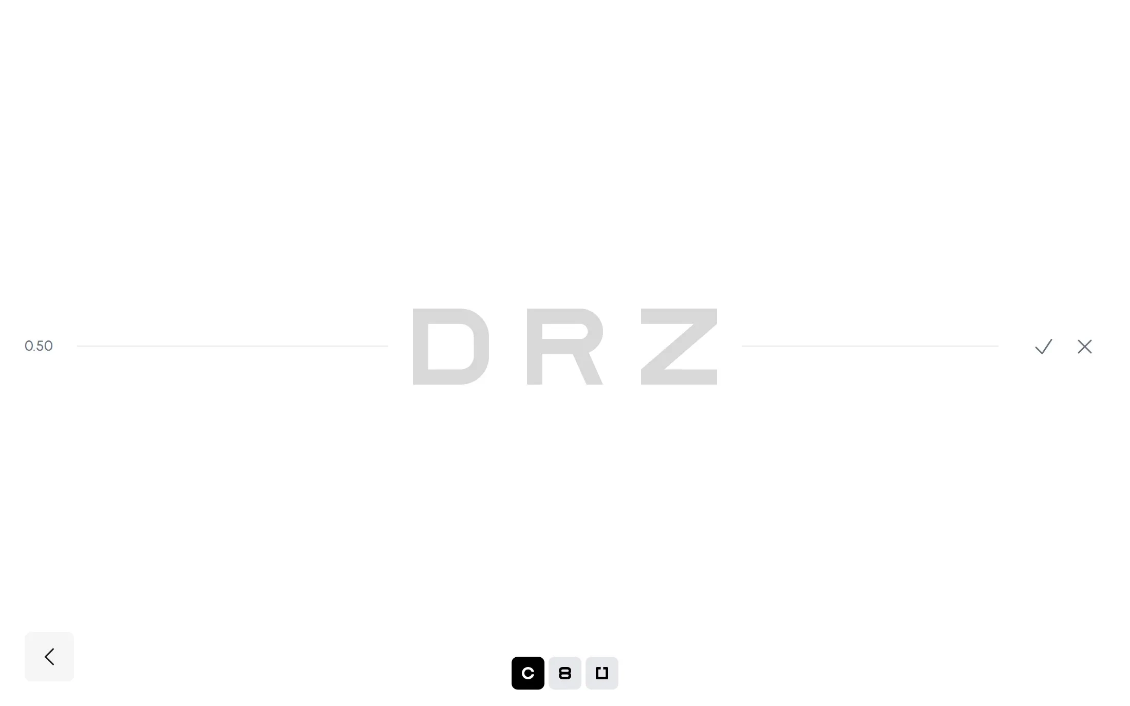 The contrast sensitivity test showing a line of grey letters, with a tick and a cross to mark the answer