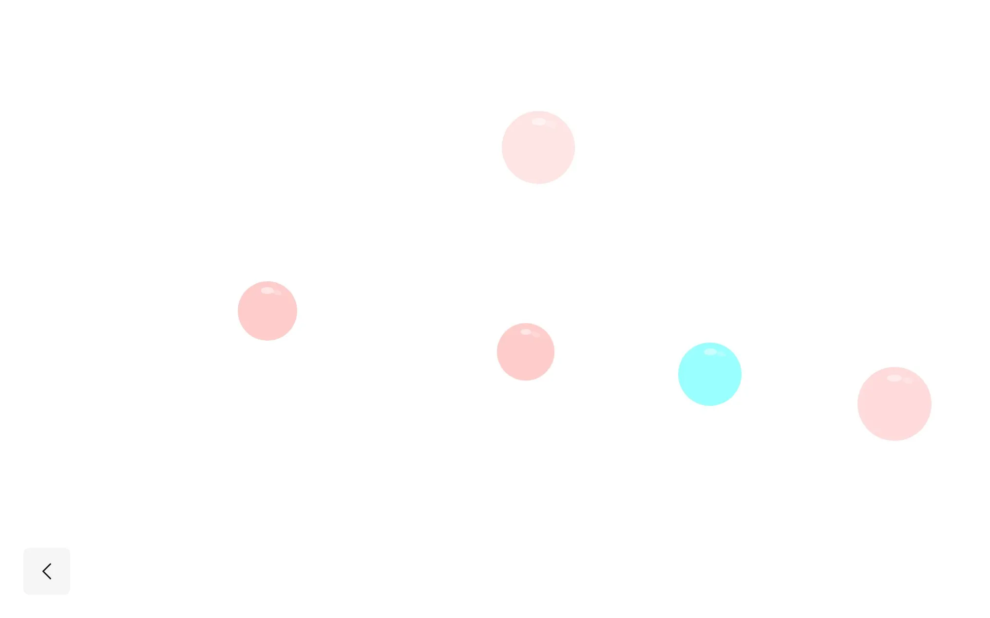 The Bubble Pop exercise in progress, with red and cyan bubbles on a white screen